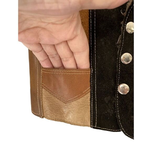 Vintage unisex kids, brown leather suede Sherpa vest size 3T - Picture 3 of 5